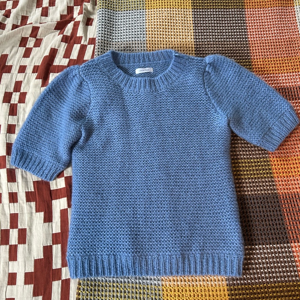 Anine Bing Light Blue Knit Short-Sleeve Sweater
